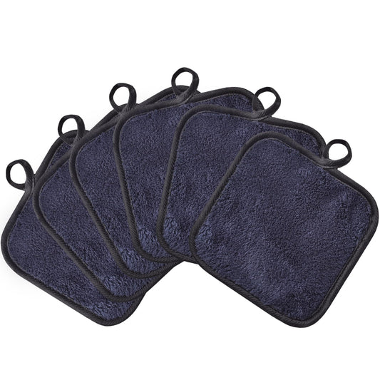 Makeup Remover Cloths for Face, Eye, Lips - Reusable Face Cleansing Cloth Microfiber Makeup Remover Pads 5 X 5 Inch 6 Pack (Black)