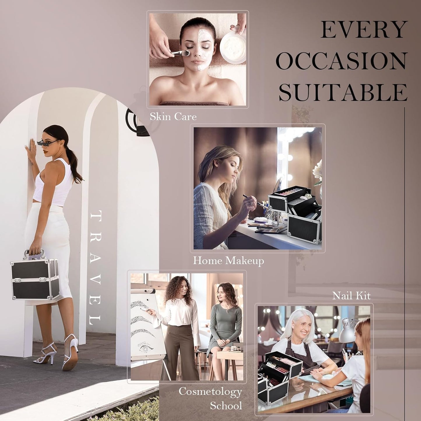 Makeup Train Case Cosmetic Organizer Case Professional Makeup Storage Box 4 Trays with Divider Lockable Travel Case Portable Travel Makeup Box for Makeup Artist, Carfter, Cosmetics Black