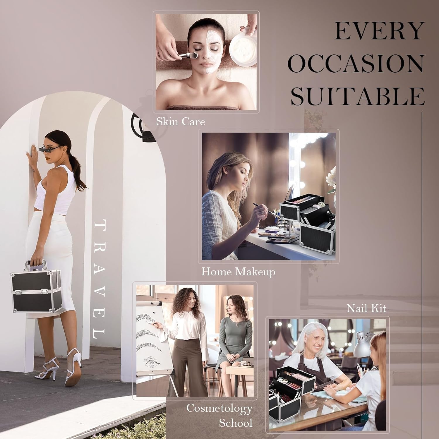 Makeup Train Case Cosmetic Organizer Case Professional Makeup Storage Box 4 Trays with Divider Lockable Travel Case Portable Travel Makeup Box for Makeup Artist, Carfter, Cosmetics Black